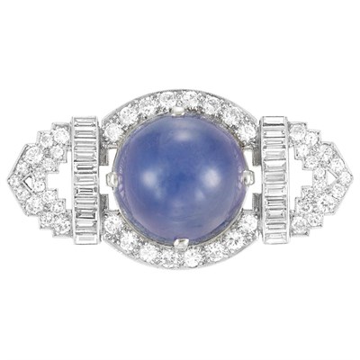 Lot 431 - Platinum, Star Sapphire and Diamond Brooch
