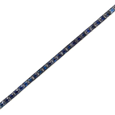 Lot 480 - Platinum and Sapphire Straightline Bracelet
