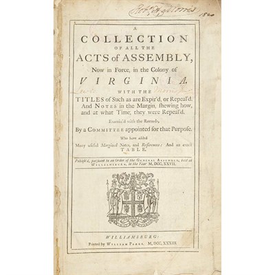 Lot 6 - [VIRGINIA] A collection of all the acts of...