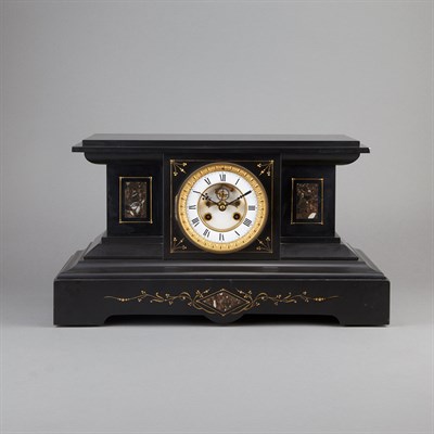 Lot 291 - Neoclassical Style Black Marble Mantel Clock...