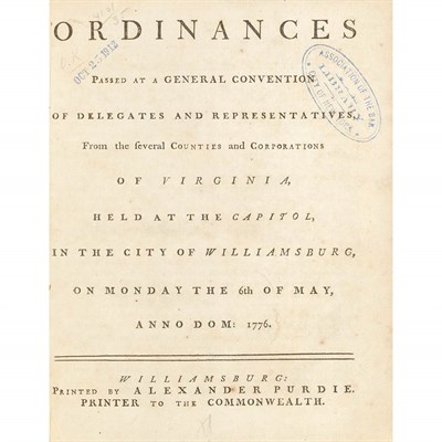 Lot 100 - [VIRGINIA DECLARATION OF RIGHTS] Ordinances...