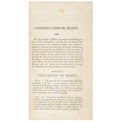 Lot 190 - [MAINE] The Constitution of the State of Maine,...