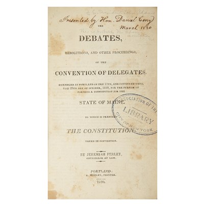 Lot 189 - [MAINE] PERLEY, JEREMIAH. The Debates,...