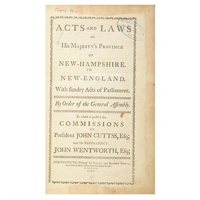 Lot 20 - [NEW HAMPSHIRE] Acts & Laws, of His Majesties...