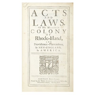 Lot 31 - [RHODE ISLAND - JAMES FRANKLIN IMPRINT] The...