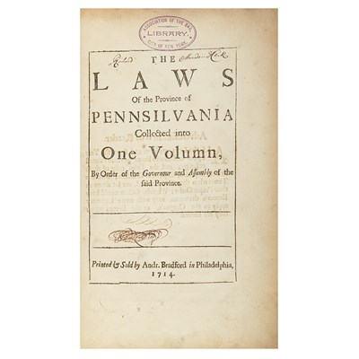 Lot 67 - [PENNSYLVANIA] The Laws of the Province of...