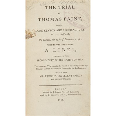 Lot 65 - [PAINE, THOMAS] The Trial of Thomas Paine ......