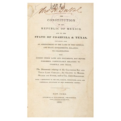 Lot 241 - [TEXAS] [LANGWORTHY, ASAHEL]. The Constitution...