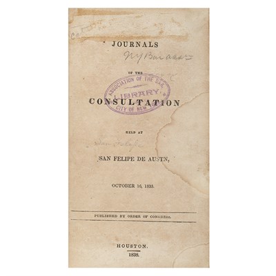 Lot 243 - [TEXAS] Journals of the Consultation held at...