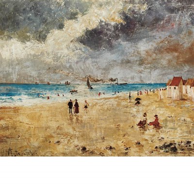 Lot 23 - Alfred Stevens Belgian, 1823-1906 Beach Scene...