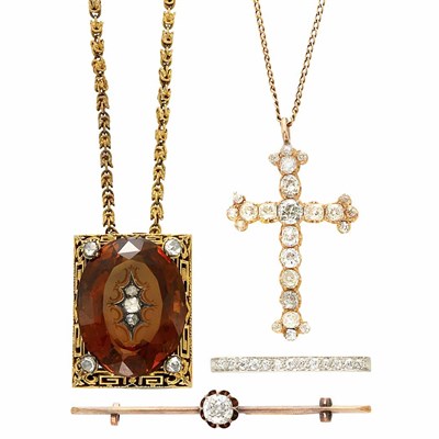 Lot 87 - Group of Antique Gold, Diamond and Citrine Jewelry