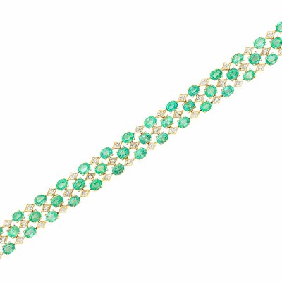 Lot 696 - Gold, Emerald and Diamond Bracelet