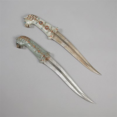 Lot 421 - Two Mughal Style Daggers with Carved Hardstone...