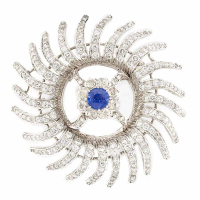 Lot 130 - Platinum, Sapphire and Diamond Sunburst Brooch