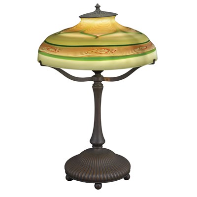 Lot 372 - American Bronze and Glass Library Lamp...