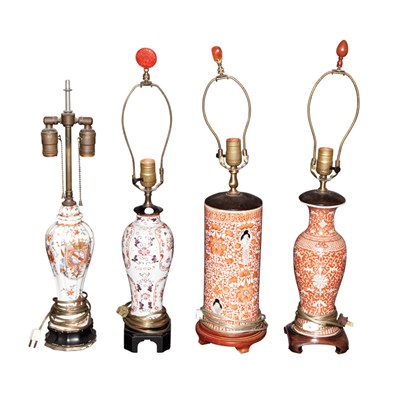 Lot 228 - Three Chinese Export Porcelain Lamps Height of...