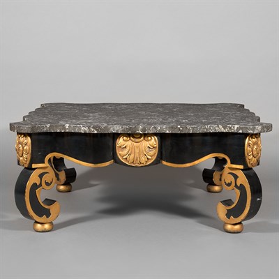 Lot 461 - Empire Style Black and Gold Painted Low Table...