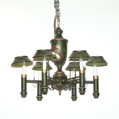 Lot 574 - Tole Painted Six-Light Chandelier Height 24...