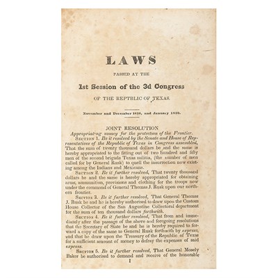 Lot 245 - [TEXAS] Laws of the Republic of Texas in two...