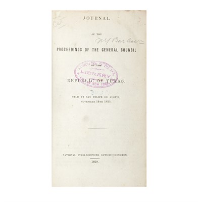 Lot 246 - [TEXAS] Journal of the Proceedings of the...