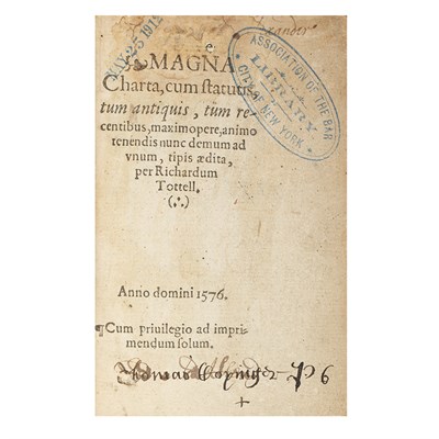 Lot 300 - [MAGNA CARTA] Magna Charta, cum statutis, tum...