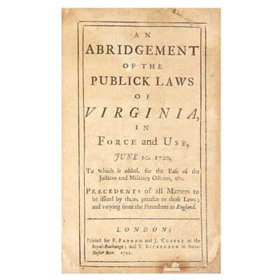 Lot 4 - [VIRGINIA] An abridgement of the publick laws...