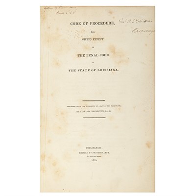 Lot 221 - [LOUISIANA] LIVINGSTON, EDWARD. System of...