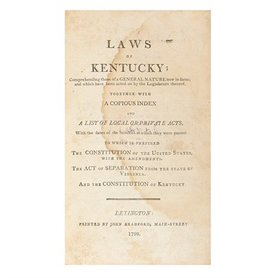 Lot 198 - [KENTUCKY] Laws of Kentucky; comprehending...