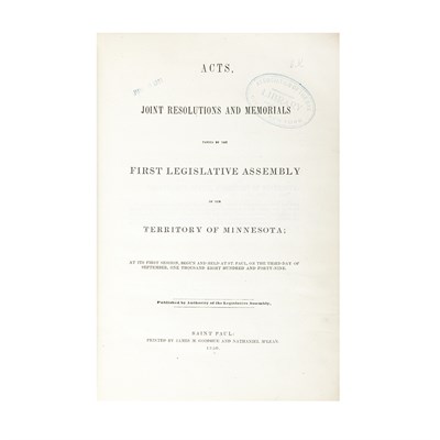 Lot 254 - [MINNESOTA TERRITORY] Acts, joint resolutions...