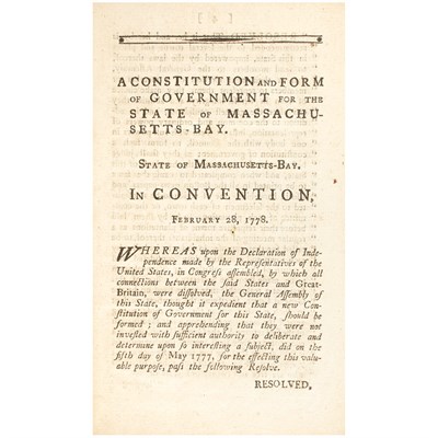 Lot 107 - [MASSACHUSETTS] A Constitution and Form of...