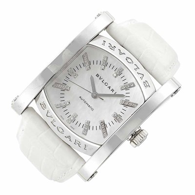 Lot 586 - Stainless Steel, Mother-of-Pearl and Diamond 'Assioma' Wristwatch, Bulgari