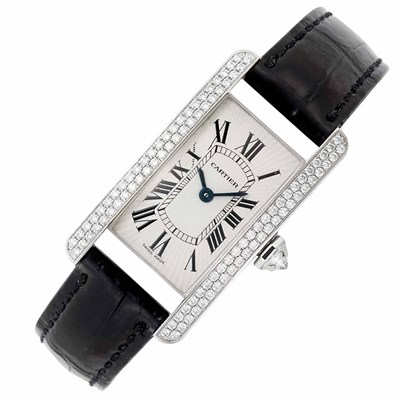 Lot 442 - Lady's White Gold and Diamond 'Tank Americaine' Wristwatch, Cartier