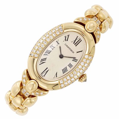 Lot 265 - Lady's Gold and Diamond 'Baignoire' Wristwatch, Cartier, Paris