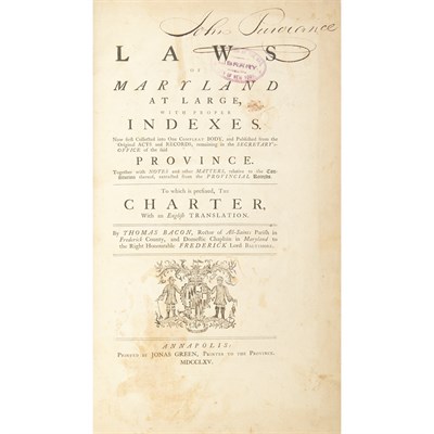 Lot 23 - [MARYLAND] BACON, THOMAS-compiler. Laws of...