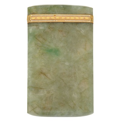 Lot 55 - Jade, Gold, Pink Guilloche Enamel and White Enamel Cigarette Case, Cartier, Paris
