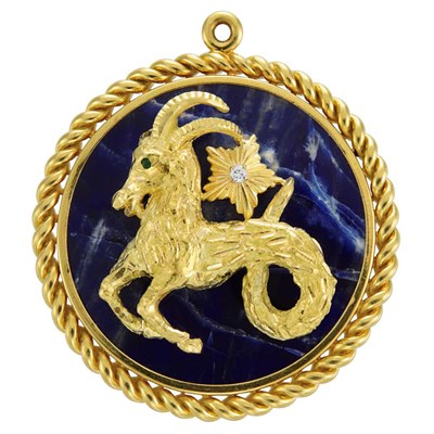 Lot 24 - Gold, Sodalite, Diamond and Emerald Capricorn Pendant, Van Cleef & Arpels