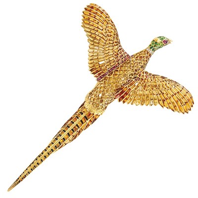 Lot 287 - Gold, Gem-Set, Diamond and Black Onyx Bird Brooch