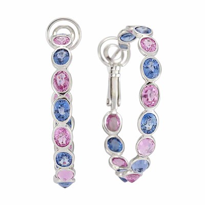 Lot 241 - Pair of White Gold and Multicolored Sapphire Hoop Earrings, Piranesi