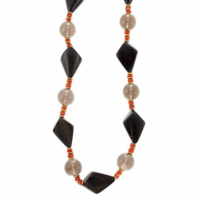 Lot 185 - Long Horn, Smoky Quartz, Fire Opal and Gold Bead Necklace