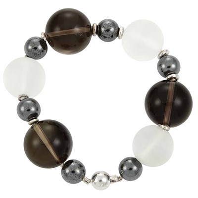Lot 435 - Smoky Quartz, Frosted Rock Crystal, Hematite and White Gold Bead Bracelet