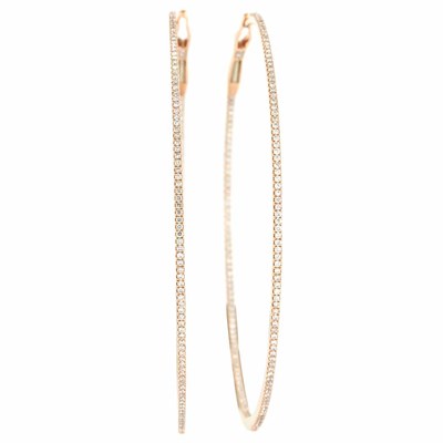 Lot 356 - Pair of Oversized Rose Gold and Diamond Hoop Earrings