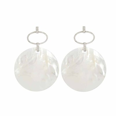Lot 247 - Pair of White Gold, Diamond and Mother-of-Pearl Pendant-Earrings