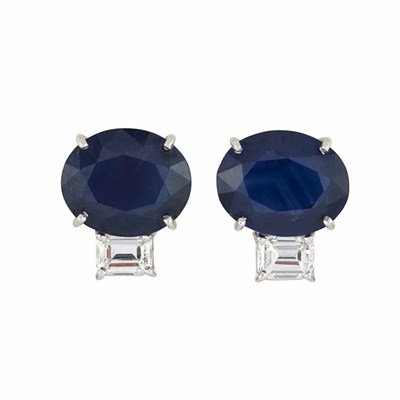 Lot 469 - Pair of Platinum, White Gold, Sapphire and Diamond Earrings