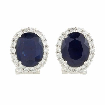 Lot 852 - Pair of White Gold, Sapphire and Diamond Earrings