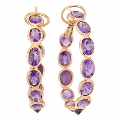 Lot 261 - Pair of Rose Gold and Amethyst Hoop Earrings, Piranesi