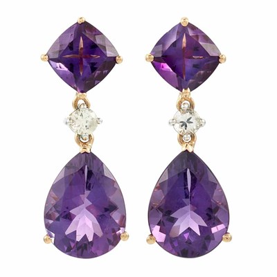 Lot 386 - Pair of Rose Gold, Amethyst and White Sapphire Pendant-Earclips, Piranesi