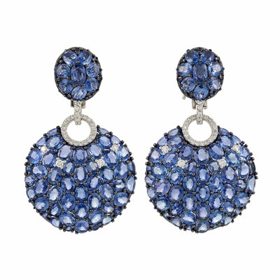 Lot 199 - Pair of Sapphire and Diamond Pendant-Earclips, Piranesi
