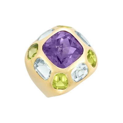 Lot 286 - Gold, Amethyst, Peridot and Aquamarine Ring, Chanel, France