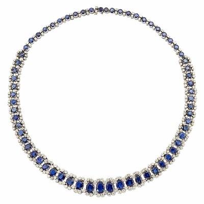 Lot 487 - Silver, Sapphire and Diamond Necklace