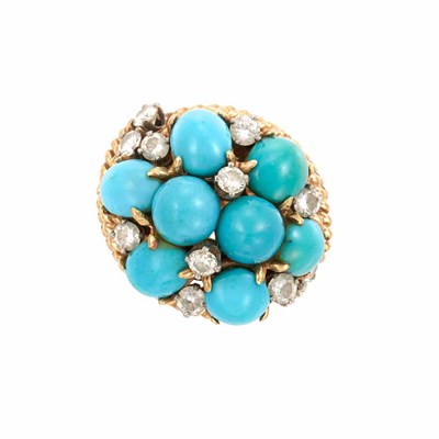 Lot 668 - Gold, Turquoise and Diamond Ring